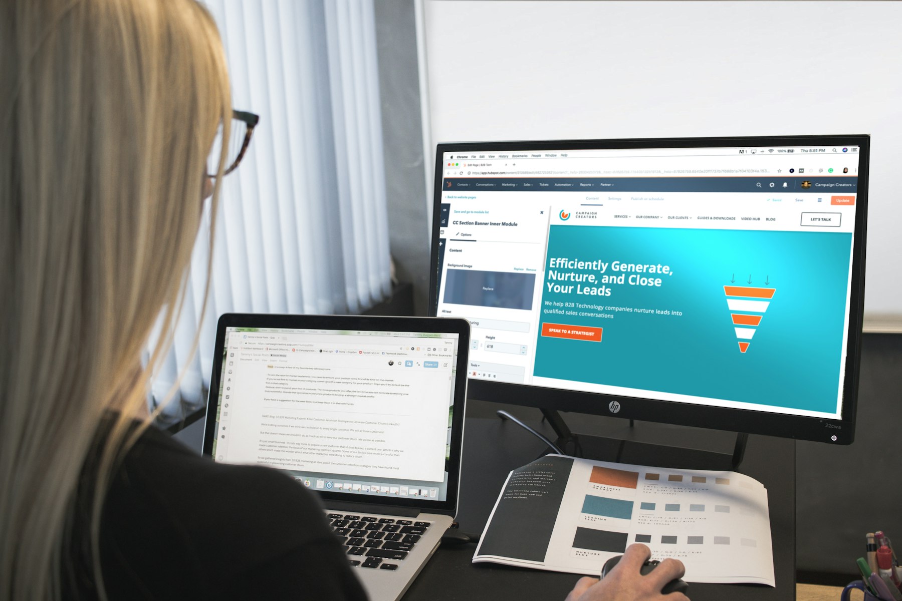 Woman working at a computer monitor